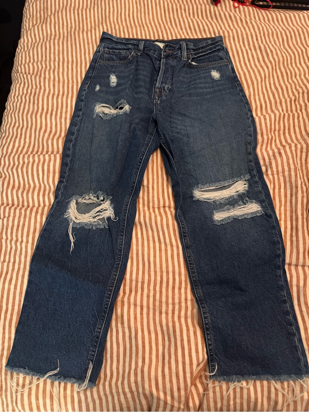 Forever 21 Dark Blue Distressed Cropped Jeans